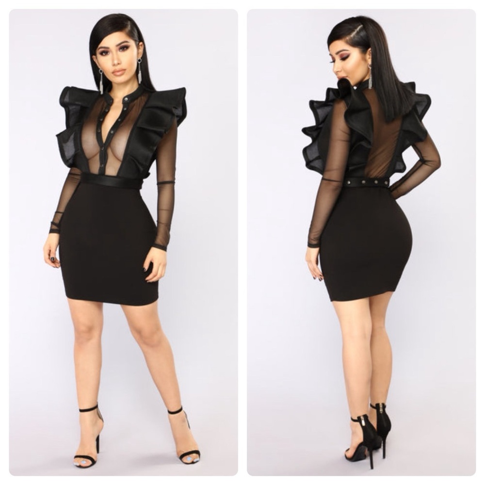 Fashion Nova Andrea Ruffle Mesh Dress